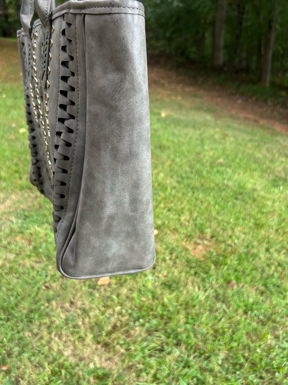 Steve Madden Gray Whipstitch Tote Bag Boho Western Shoulder Purse - Picture 8 of 9